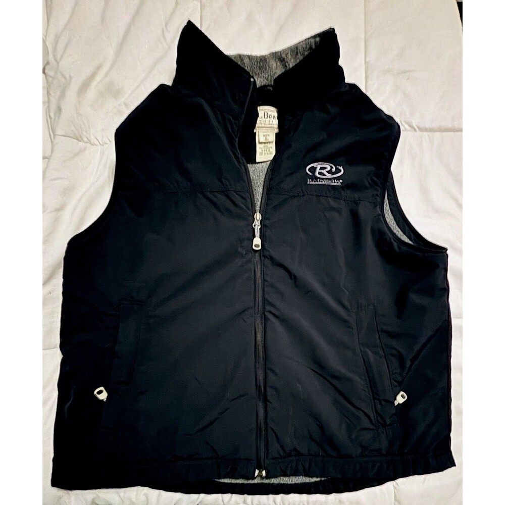 Vintage Y2K L.L.Bean Men’s XL Black Nylon Fleece Lined Vest Rainbow Logo